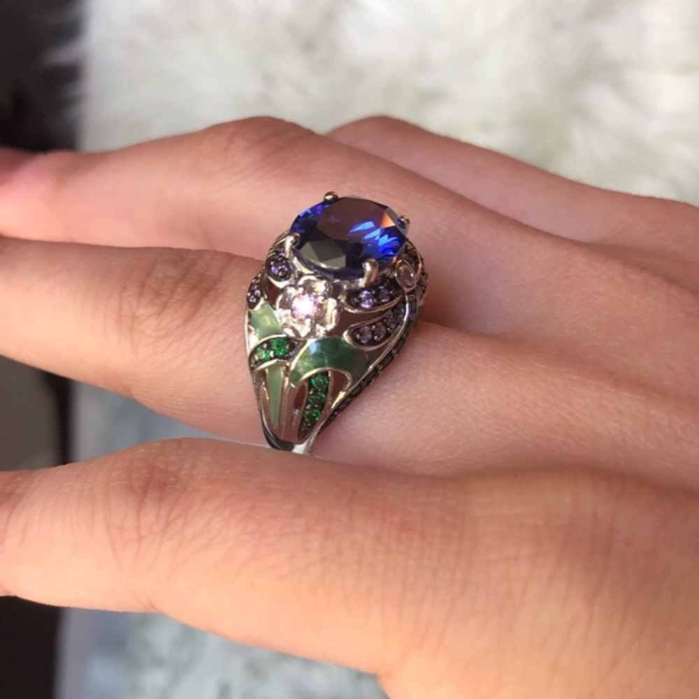 Enamel Painted Dragonfly Ring Lab Created Stone